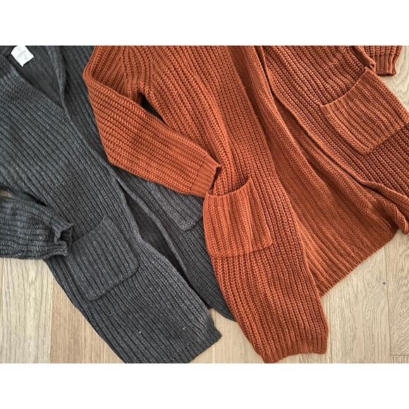 Lot/2 Carly Jean Los Angeles M sweater thick pretty knit open hoodie CJLA grey - Picture 4 of 9